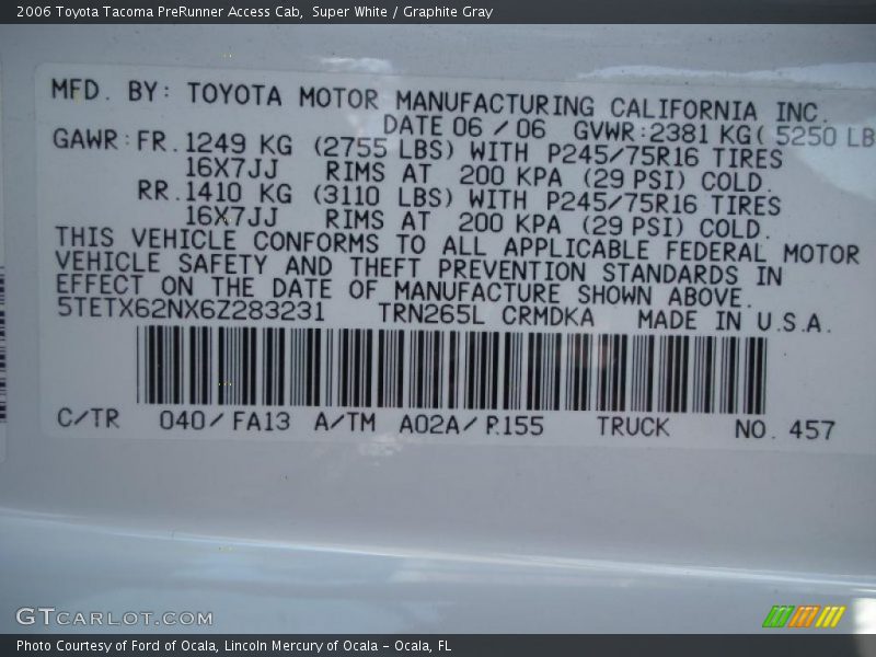 Super White / Graphite Gray 2006 Toyota Tacoma PreRunner Access Cab