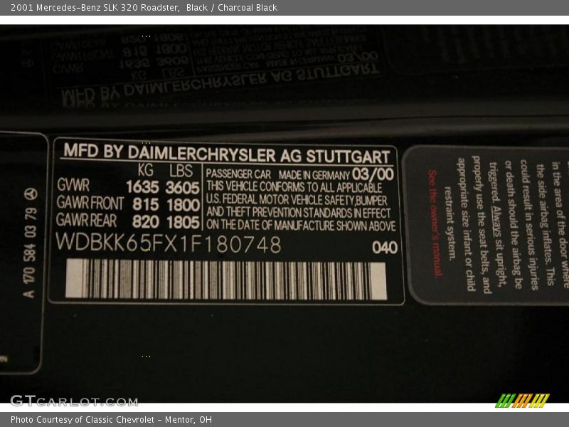 Black / Charcoal Black 2001 Mercedes-Benz SLK 320 Roadster