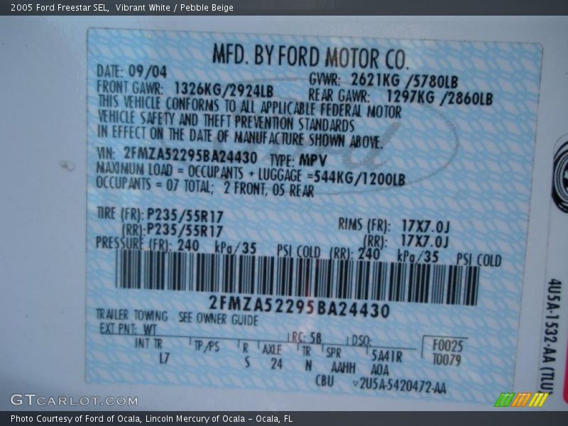 Vibrant White / Pebble Beige 2005 Ford Freestar SEL