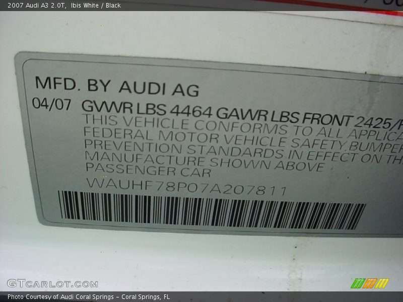 Ibis White / Black 2007 Audi A3 2.0T