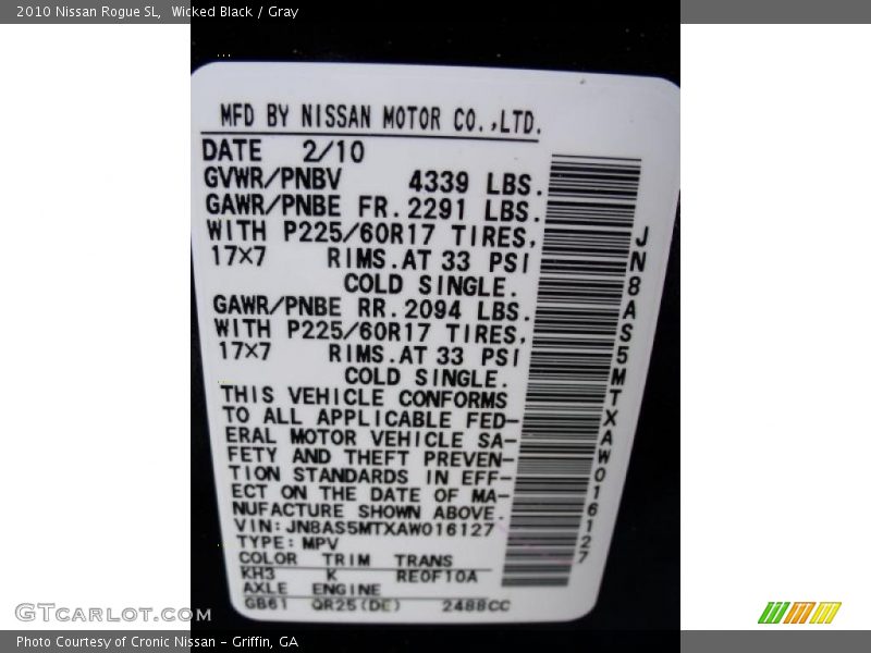 Wicked Black / Gray 2010 Nissan Rogue SL