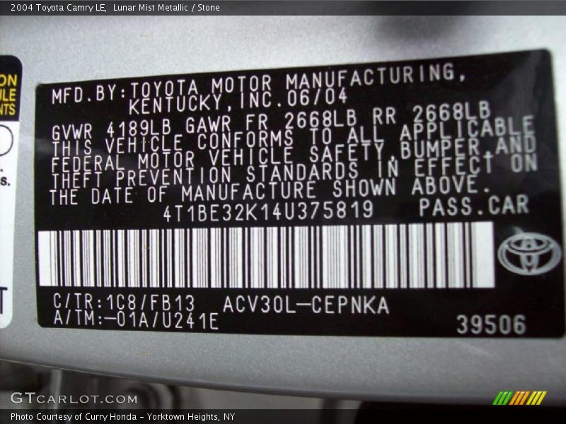 Lunar Mist Metallic / Stone 2004 Toyota Camry LE