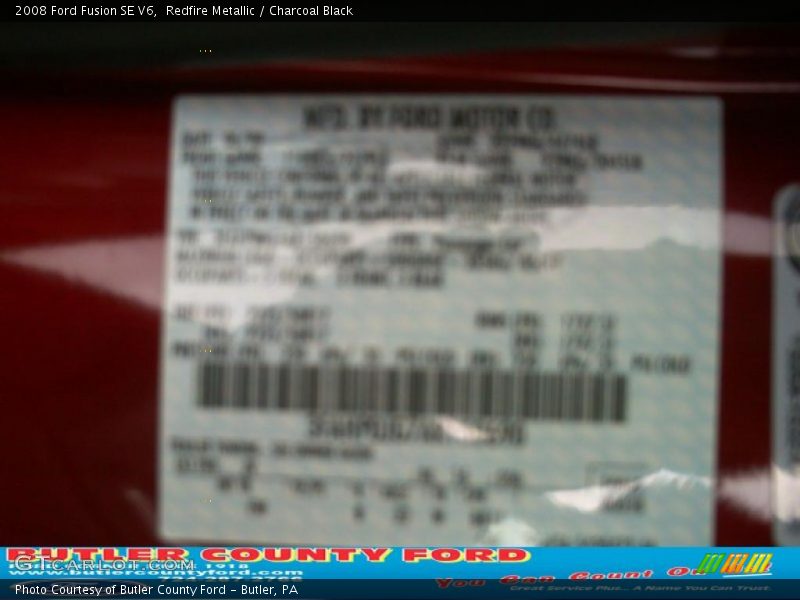 Redfire Metallic / Charcoal Black 2008 Ford Fusion SE V6