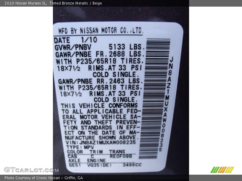 Tinted Bronze Metallic / Beige 2010 Nissan Murano SL