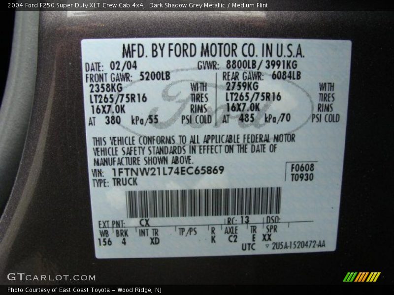 Dark Shadow Grey Metallic / Medium Flint 2004 Ford F250 Super Duty XLT Crew Cab 4x4