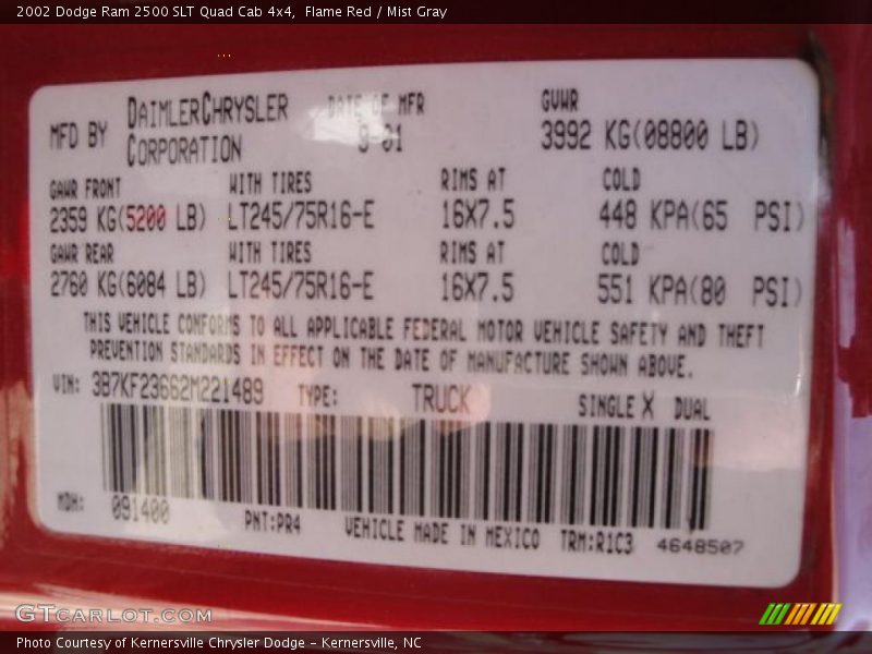 Flame Red / Mist Gray 2002 Dodge Ram 2500 SLT Quad Cab 4x4