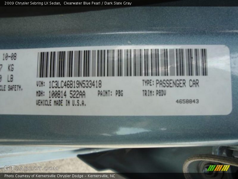 Clearwater Blue Pearl / Dark Slate Gray 2009 Chrysler Sebring LX Sedan