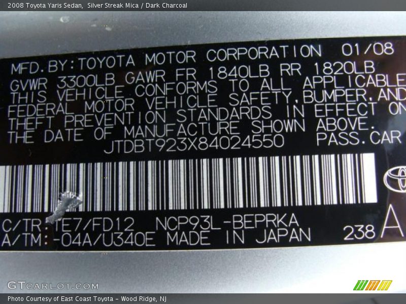 Silver Streak Mica / Dark Charcoal 2008 Toyota Yaris Sedan