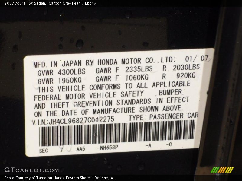 Carbon Gray Pearl / Ebony 2007 Acura TSX Sedan