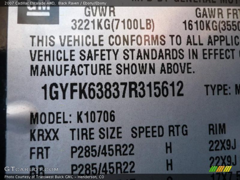 Black Raven / Ebony/Ebony 2007 Cadillac Escalade AWD