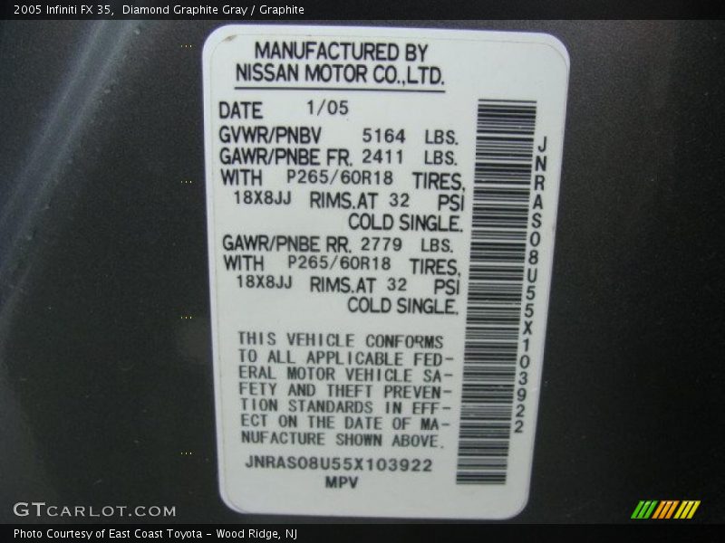 Diamond Graphite Gray / Graphite 2005 Infiniti FX 35
