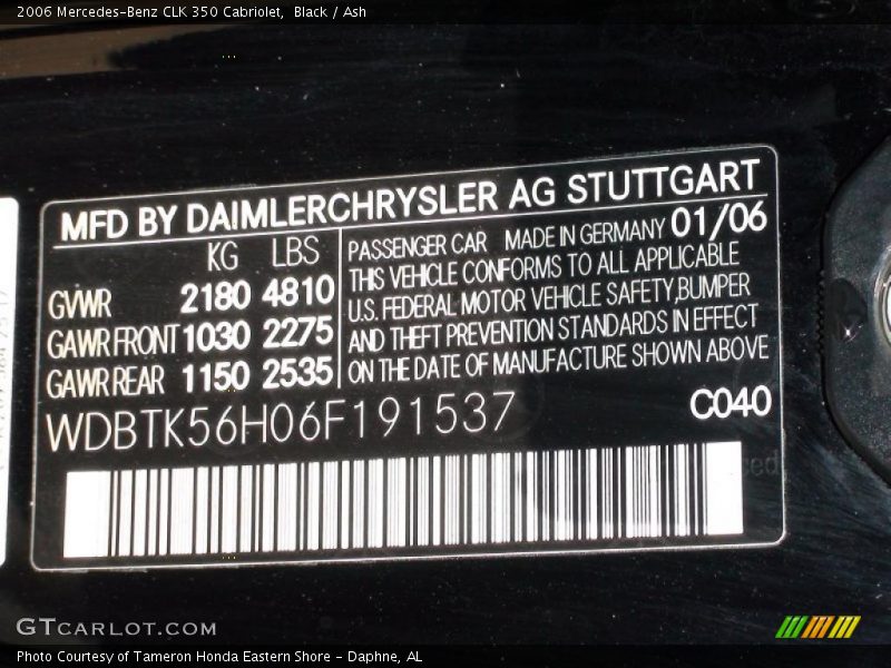 Black / Ash 2006 Mercedes-Benz CLK 350 Cabriolet
