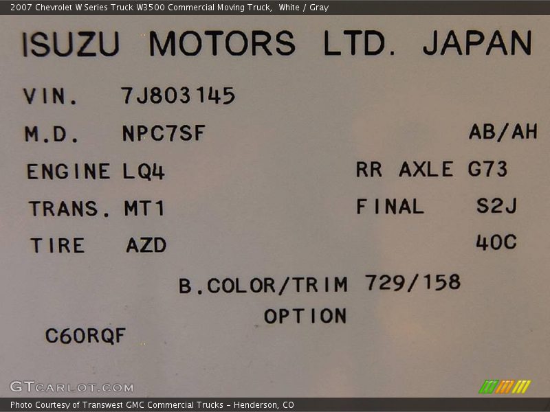 White / Gray 2007 Chevrolet W Series Truck W3500 Commercial Moving Truck