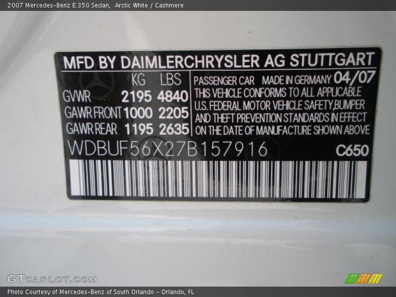 Arctic White / Cashmere 2007 Mercedes-Benz E 350 Sedan