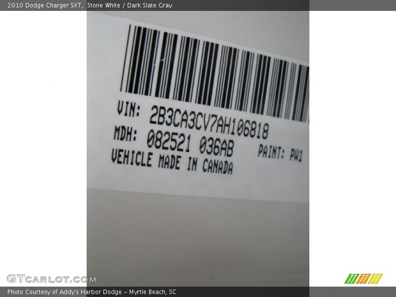 Stone White / Dark Slate Gray 2010 Dodge Charger SXT