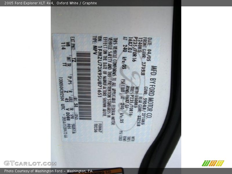 Oxford White / Graphite 2005 Ford Explorer XLT 4x4