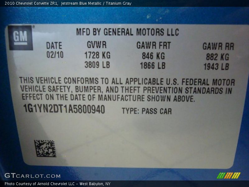 Jetstream Blue Metallic / Titanium Gray 2010 Chevrolet Corvette ZR1