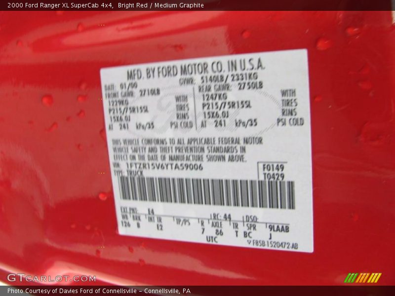 Bright Red / Medium Graphite 2000 Ford Ranger XL SuperCab 4x4