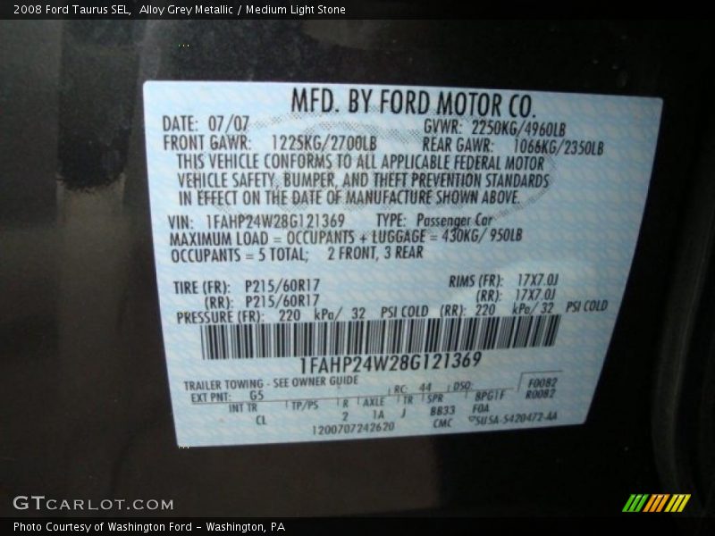 Alloy Grey Metallic / Medium Light Stone 2008 Ford Taurus SEL