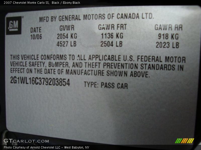 Black / Ebony Black 2007 Chevrolet Monte Carlo SS