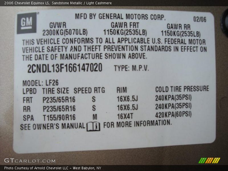 Sandstone Metallic / Light Cashmere 2006 Chevrolet Equinox LS