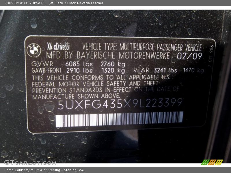 Jet Black / Black Nevada Leather 2009 BMW X6 xDrive35i