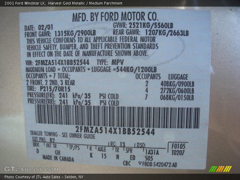 Harvest Gold Metallic / Medium Parchment 2001 Ford Windstar LX