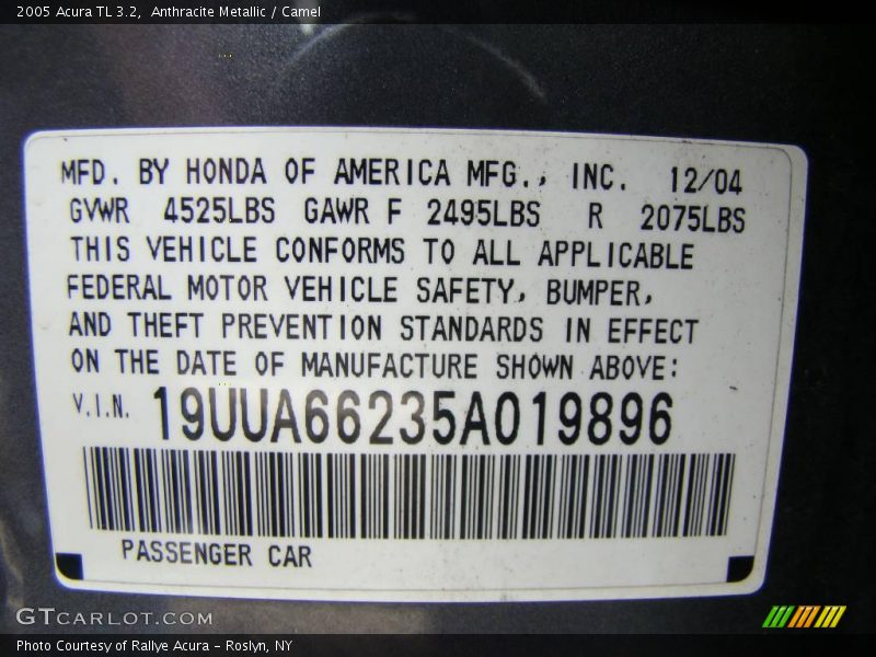 Anthracite Metallic / Camel 2005 Acura TL 3.2