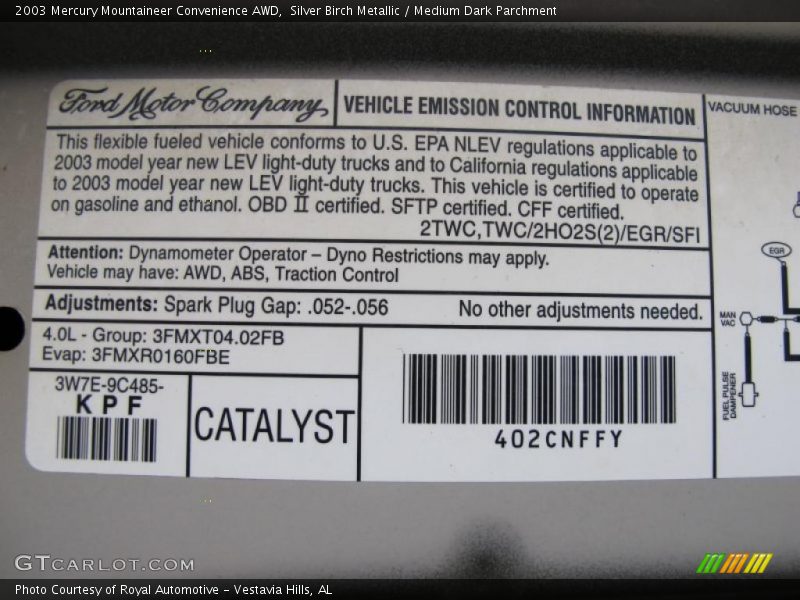 Silver Birch Metallic / Medium Dark Parchment 2003 Mercury Mountaineer Convenience AWD