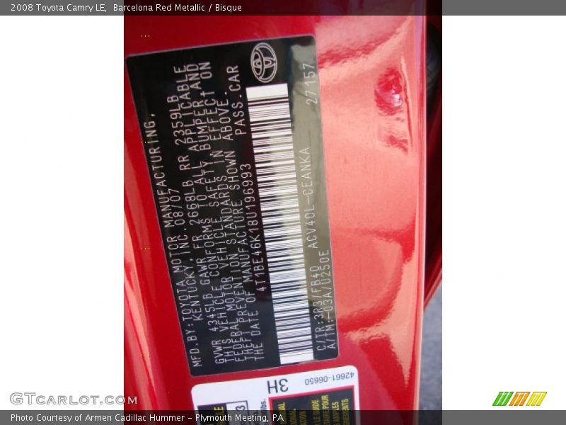 Barcelona Red Metallic / Bisque 2008 Toyota Camry LE