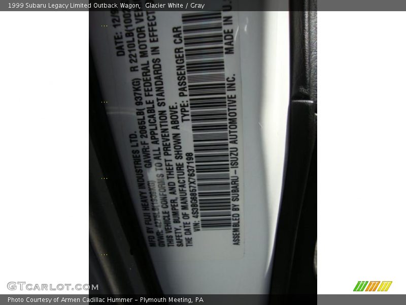 Glacier White / Gray 1999 Subaru Legacy Limited Outback Wagon