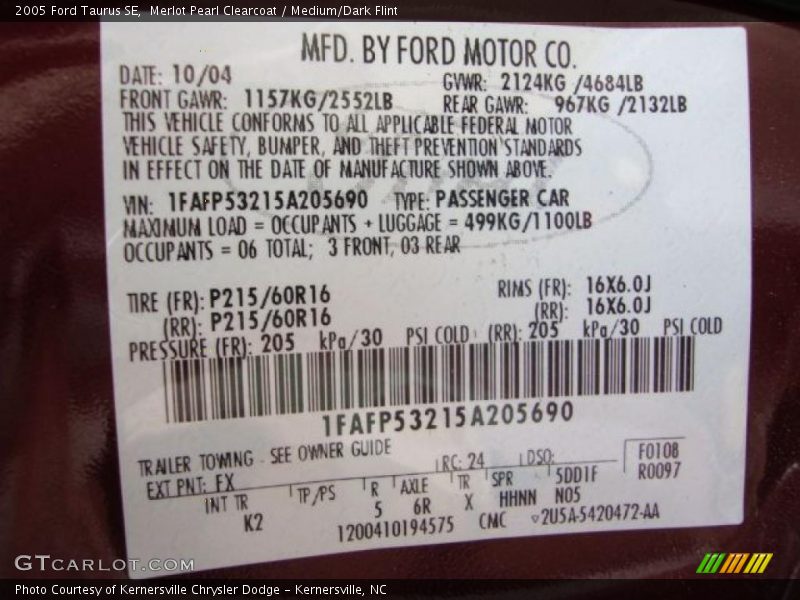 Merlot Pearl Clearcoat / Medium/Dark Flint 2005 Ford Taurus SE