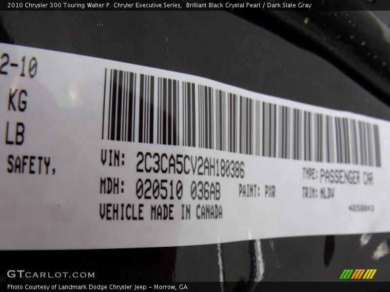 Brilliant Black Crystal Pearl / Dark Slate Gray 2010 Chrysler 300 Touring Walter P. Chryler Executive Series