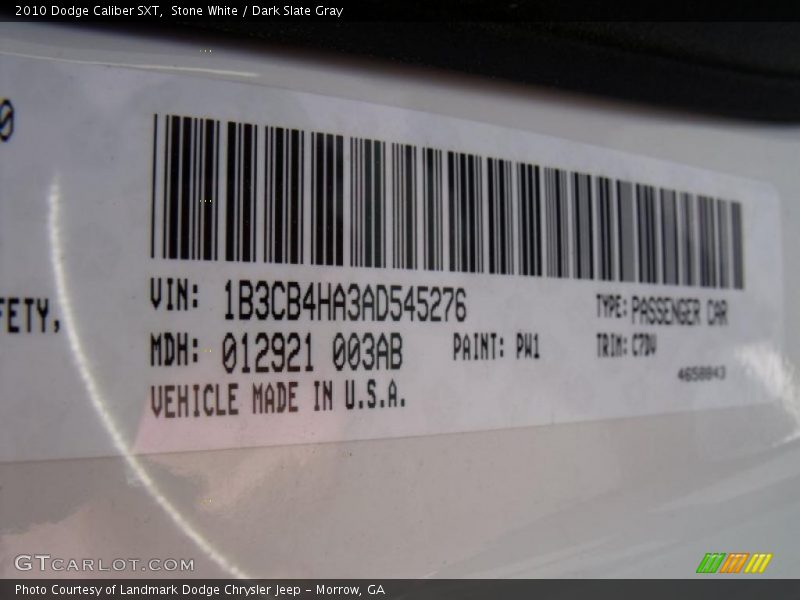 Stone White / Dark Slate Gray 2010 Dodge Caliber SXT
