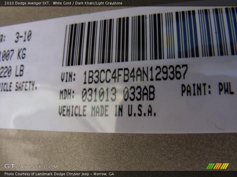 White Gold / Dark Khaki/Light Graystone 2010 Dodge Avenger SXT