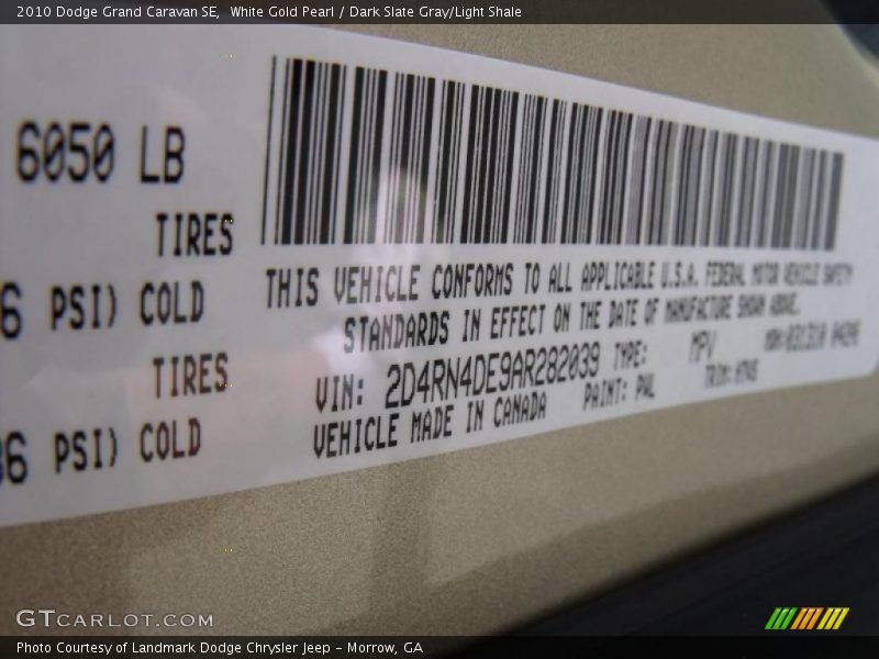 2010 Grand Caravan SE White Gold Pearl Color Code PWL