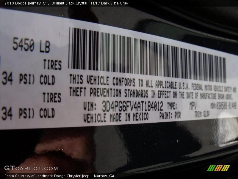 Brilliant Black Crystal Pearl / Dark Slate Gray 2010 Dodge Journey R/T