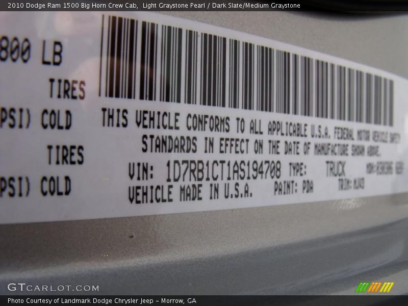 Light Graystone Pearl / Dark Slate/Medium Graystone 2010 Dodge Ram 1500 Big Horn Crew Cab