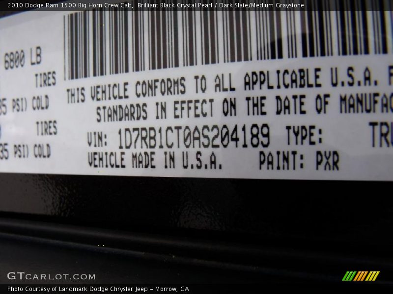Brilliant Black Crystal Pearl / Dark Slate/Medium Graystone 2010 Dodge Ram 1500 Big Horn Crew Cab