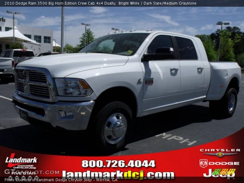 Bright White / Dark Slate/Medium Graystone 2010 Dodge Ram 3500 Big Horn Edition Crew Cab 4x4 Dually