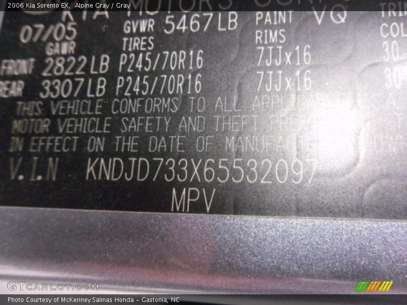 Alpine Gray / Gray 2006 Kia Sorento EX