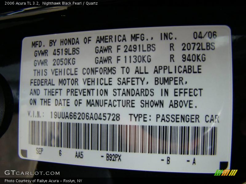 Nighthawk Black Pearl / Quartz 2006 Acura TL 3.2