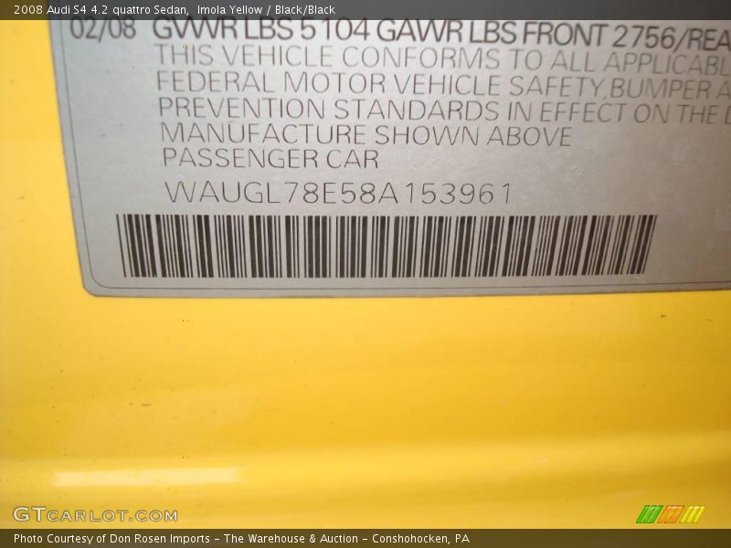 Imola Yellow / Black/Black 2008 Audi S4 4.2 quattro Sedan