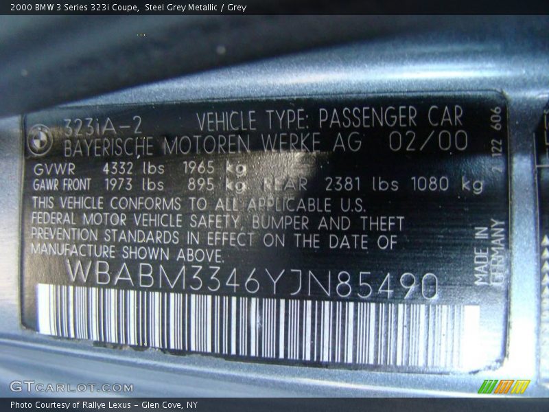 Steel Grey Metallic / Grey 2000 BMW 3 Series 323i Coupe