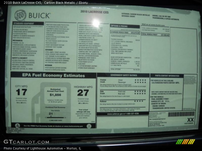 Carbon Black Metallic / Ebony 2010 Buick LaCrosse CXS