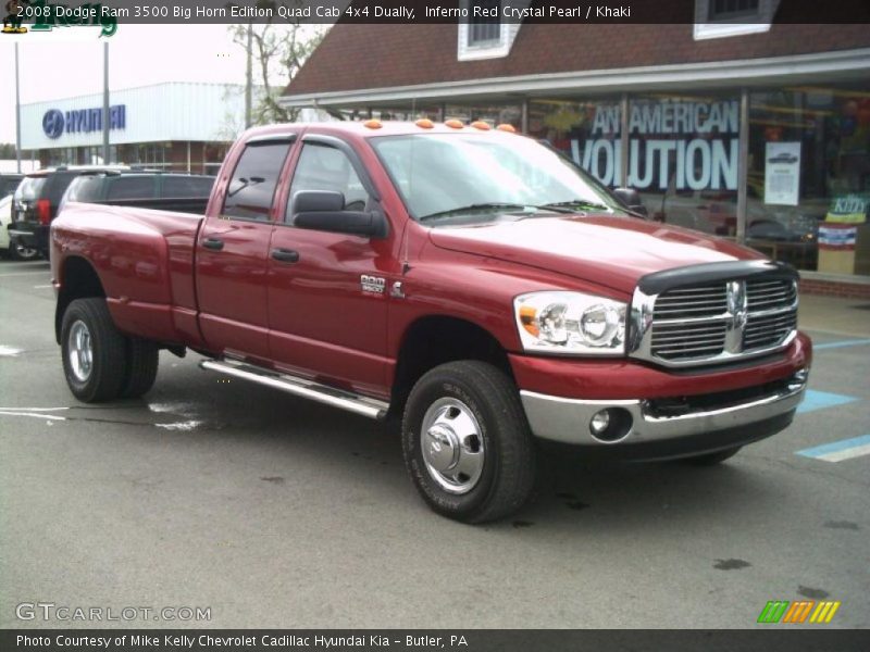 Inferno Red Crystal Pearl / Khaki 2008 Dodge Ram 3500 Big Horn Edition Quad Cab 4x4 Dually