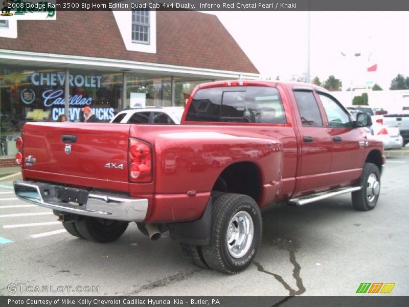 Inferno Red Crystal Pearl / Khaki 2008 Dodge Ram 3500 Big Horn Edition Quad Cab 4x4 Dually