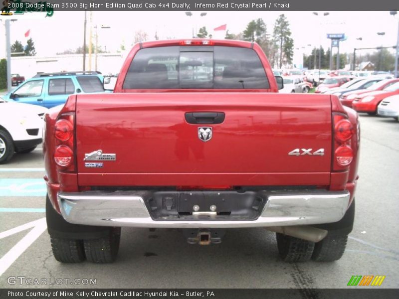 Inferno Red Crystal Pearl / Khaki 2008 Dodge Ram 3500 Big Horn Edition Quad Cab 4x4 Dually