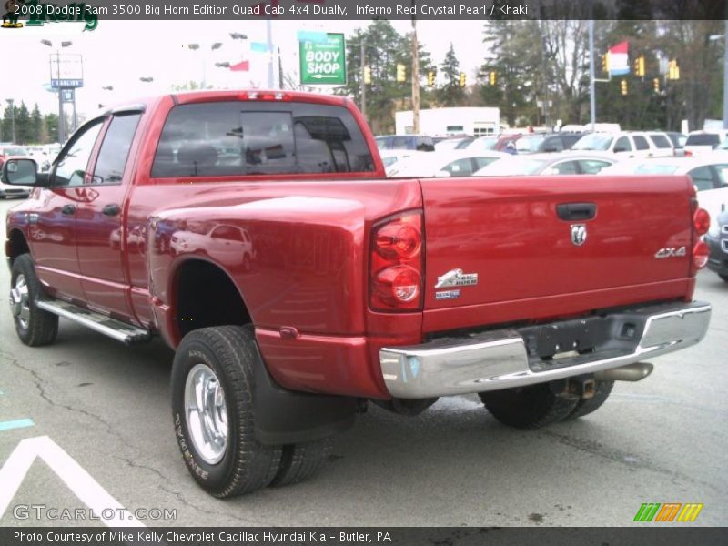 Inferno Red Crystal Pearl / Khaki 2008 Dodge Ram 3500 Big Horn Edition Quad Cab 4x4 Dually