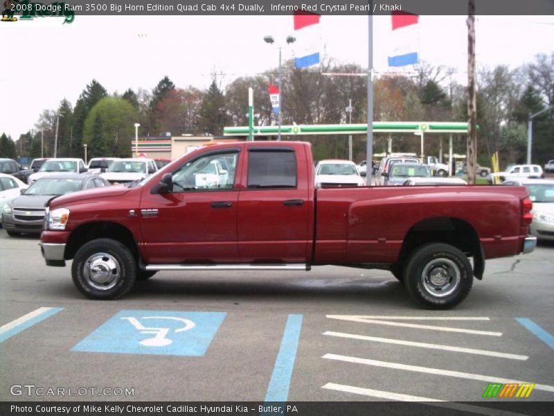 Inferno Red Crystal Pearl / Khaki 2008 Dodge Ram 3500 Big Horn Edition Quad Cab 4x4 Dually